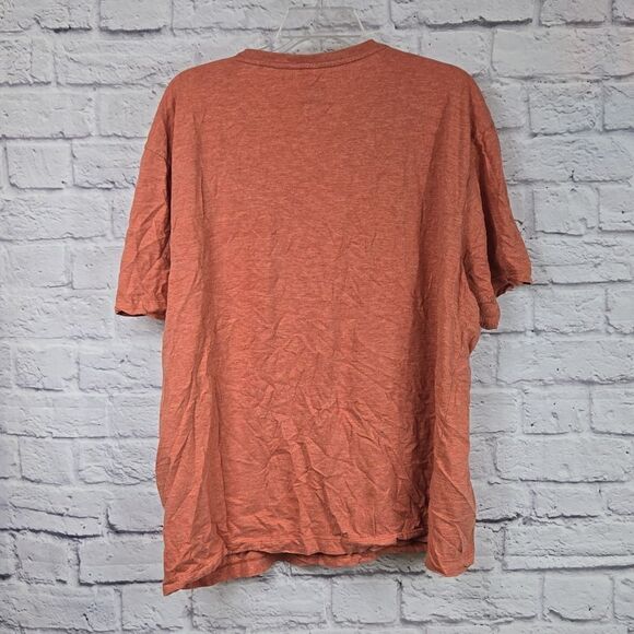 Men's L Short Sleeve Solid V-neck T-Shirt Heather Burnt Orange Lightweight Tee - Picture 5 of 5